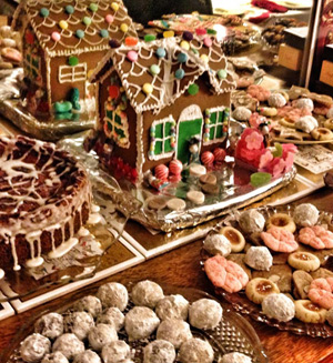 Gingerbread house and Christmas cookies