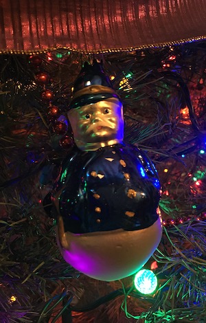 Christmas ornament on tree: glass policeman/bobby